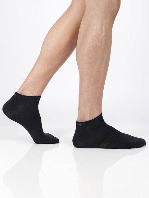 Men's Compact Cotton Stretch Low Show Socks With Stay Fresh Treatment - Black/Charcoal Melange/Navy Melange(Pack of 3)
