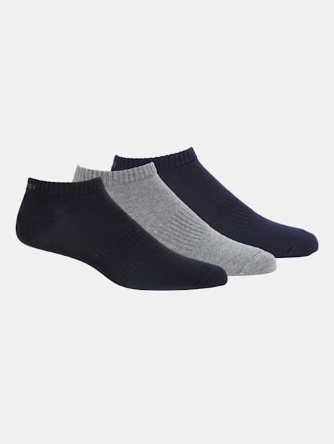Men's Compact Cotton Stretch Low Show Socks With Stay Fresh Treatment - Black/Grey Melange/Navy Melange(Pack of 3)