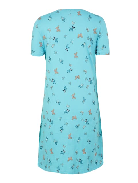 Girl's Super Combed Cotton Printed Relaxed Fit Short Sleeve Sleep Dress with Side Pockets and Headband - Blue Curacao Printed
