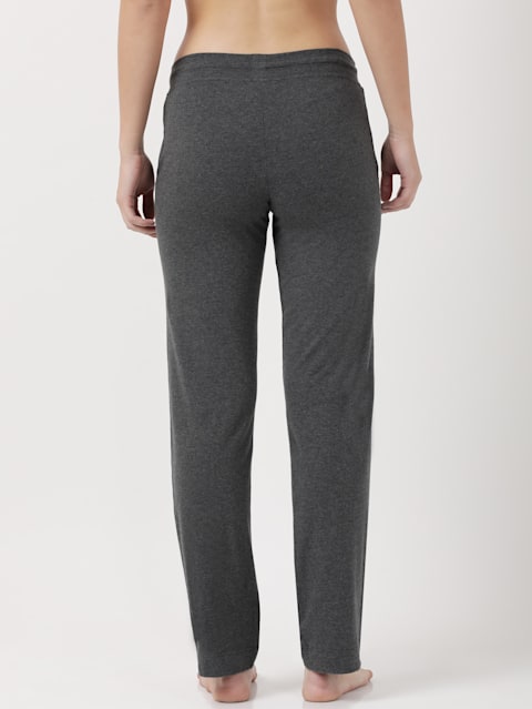 Women's Super Combed Cotton Elastane Stretch Relaxed Fit Trackpants With Side Pockets - Charcoal Melange