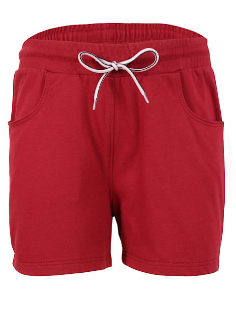 Girl's Super Combed Cotton French Terry Regular Fit Solid Shorts with Contrast Drawcord and Side Pockets - Biking Red