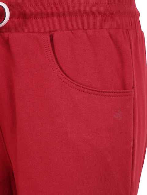 Girl's Super Combed Cotton French Terry Regular Fit Solid Shorts with Contrast Drawcord and Side Pockets - Biking Red