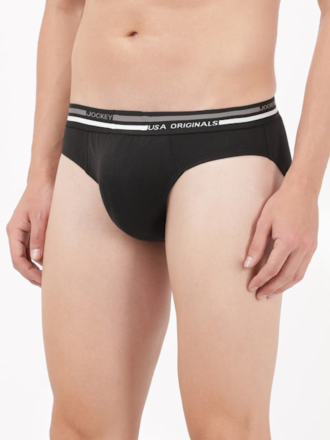 Men's Super Combed Cotton Solid Brief with Ultrasoft Waistband - Black(Pack of 2)
