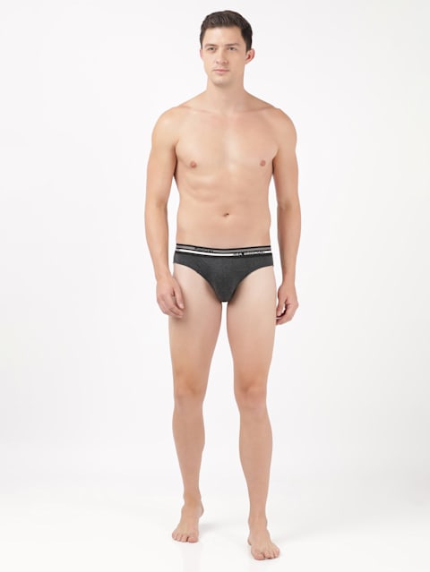 Men's Super Combed Cotton Solid Brief with Ultrasoft Waistband - Black Melange(Pack of 2)
