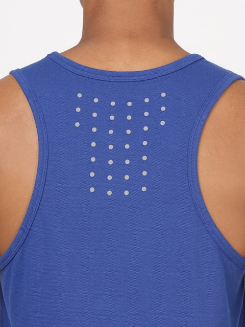 Men's Super Combed Cotton Rich Solid Low Neck Tank Top With Breathable Mesh and Stay Fresh Treatment - Cobalt Blue