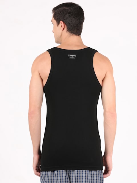 Men's Super Combed Cotton Rib Square Neck Sleeveless Vest - Black