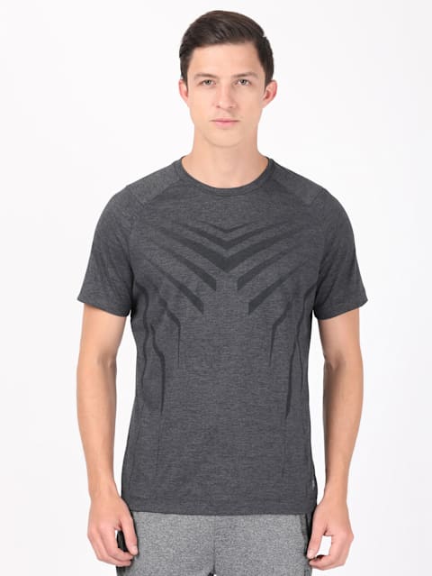 Men's Microfiber Fabric Graphic Printed Round Neck Half Sleeve T-Shirt with Stay Fresh Treatment - Black Melange