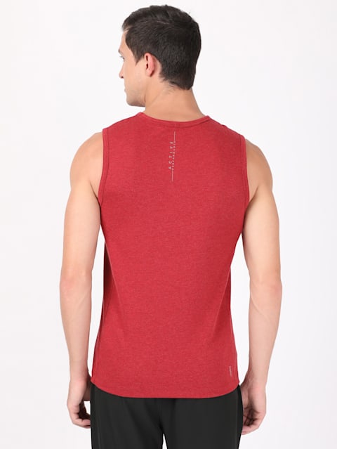 Men's Super Combed Cotton Blend Breathable Mesh Sleeveless Muscle Tee with Stay Fresh Treatment - Brick Red Melange