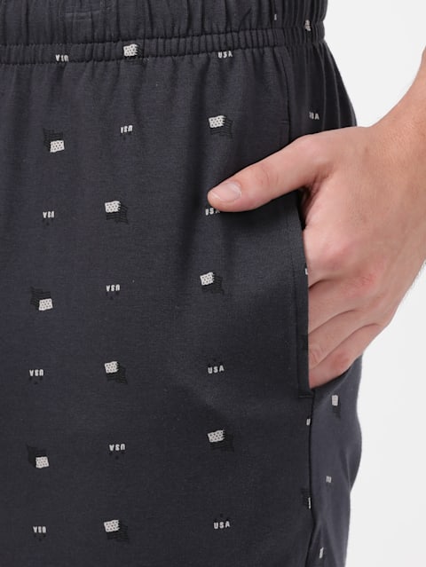 Men's Super Combed Cotton Elastane Stretch Regular Fit Printed Pyjama with Side Pockets - Black