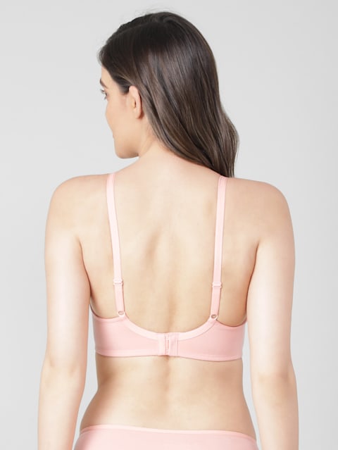 Women's Wirefree Padded Super Combed Cotton Elastane Stretch Full Coverage T-Shirt Bra with Cross Over Fit and Adjustable Straps - Candlelight Peach