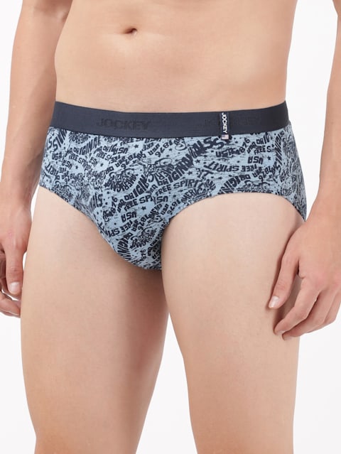 Men's Super Combed Cotton Printed Brief with Ultrasoft Waistband - Dusk Blue
