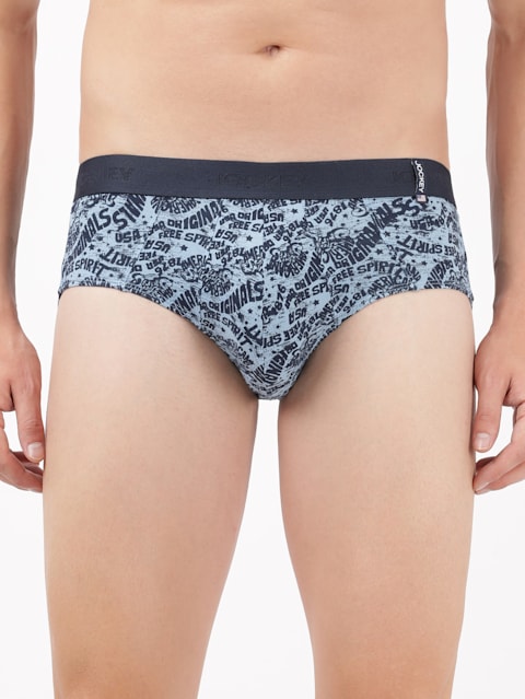 Men's Super Combed Cotton Printed Brief with Ultrasoft Waistband - Dusk Blue