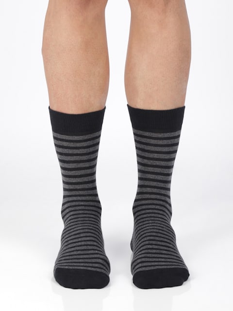 Men's Compact Cotton Stretch Crew Length Socks With Stay Fresh Treatment - Black
