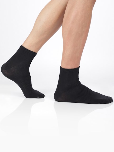 Men's Compact Cotton Stretch Ankle Length Socks With Stay Fresh Treatment - Black & Charcoal Melange(Pack of 2)