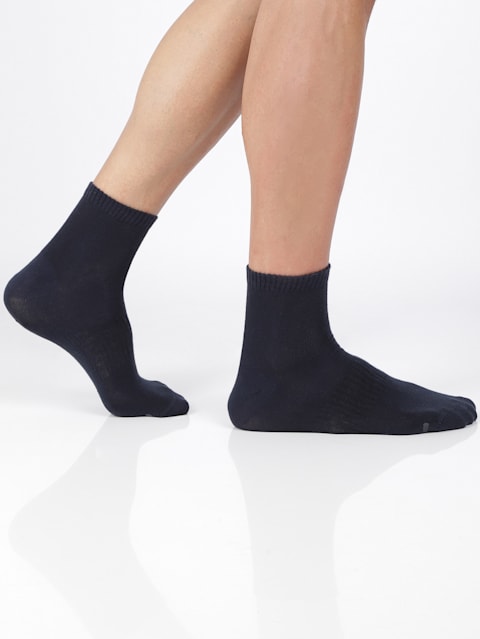 Men's Compact Cotton Stretch Ankle Length Socks With Stay Fresh Treatment - Black & Navy(Pack of 2)