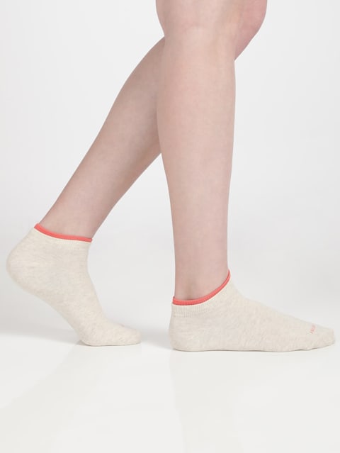 Women's Compact Cotton Stretch Solid Low Show Socks with Stay Fresh Treatment - Cream Melange & Dubarry(Pack of 2)