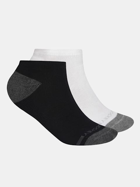 Women's Cotton Nylon Blend Solid Low Show Socks with Stay Fresh Treatment - Black & White(Pack of 2)