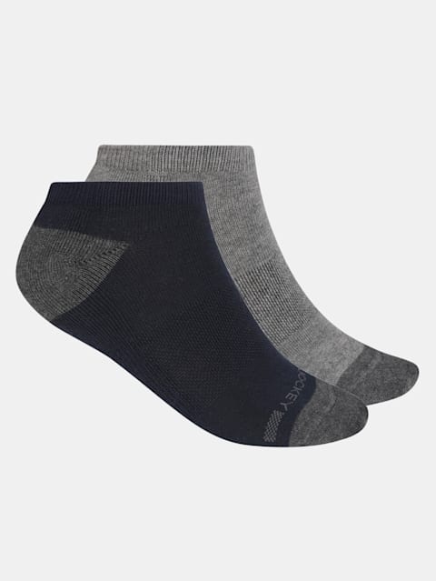 Women's Cotton Nylon Blend Solid Low Show Socks with Stay Fresh Treatment - Navy & Mid Grey Melange(Pack of 2)