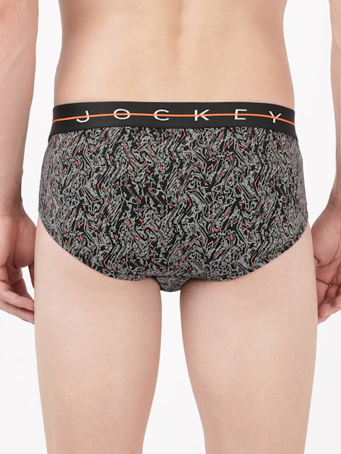 Men's Super Combed Cotton Elastane Stretch Printed Brief with Ultrasoft Waistband - Black
