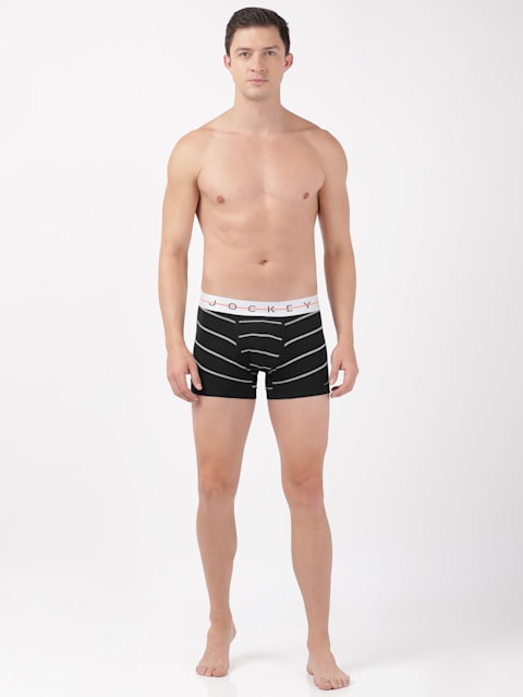 Men's Super Combed Cotton Elastane Stretch Printed Trunk with Ultrasoft Waistband - Black