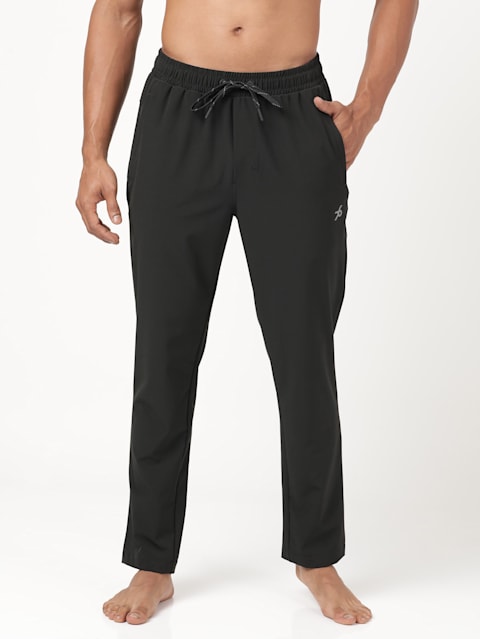 Men's Recycled Microfiber Elastane Stretch Slim Fit Trackpants with Zipper Pockets and Stay Fresh Treatment - Black