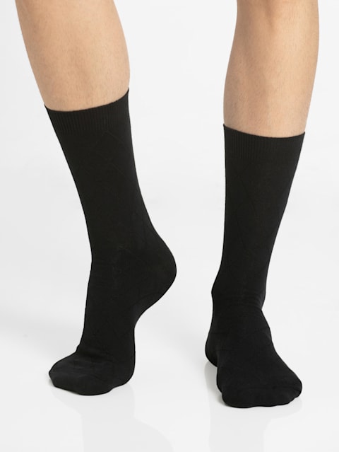 Men's Compact Cotton Stretch Crew Length Socks with Stay Fresh Treatment - Black