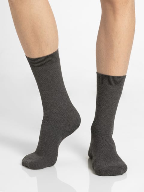 Men's Compact Cotton Stretch Crew Length Socks with Stay Fresh Treatment - Charcoal Melange