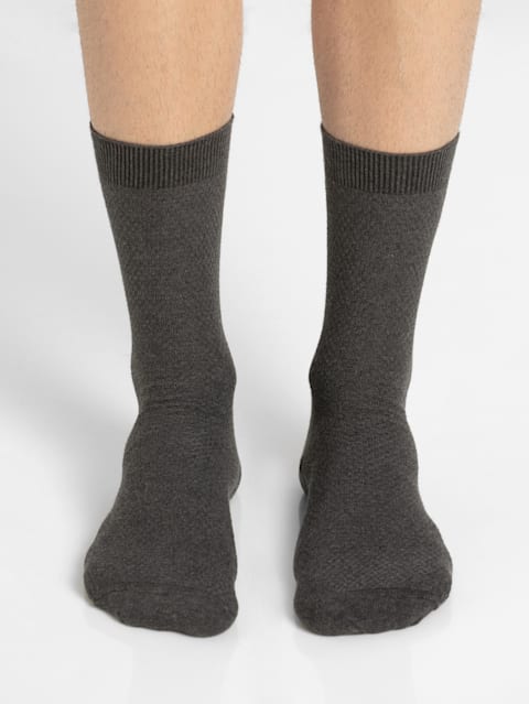 Men's Compact Cotton Stretch Crew Length Socks with Stay Fresh Treatment - Charcoal Melange