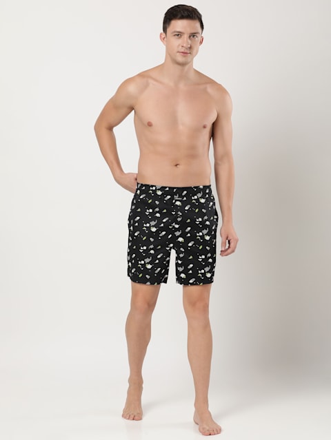 Men's Super Combed Cotton Satin Weave Printed Boxer Shorts with Side Pocket - Assorted