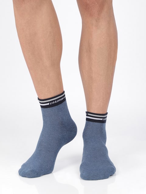 Men's Compact Cotton Stretch Ankle Length Socks with Stay Fresh Treatment - Denim Melange