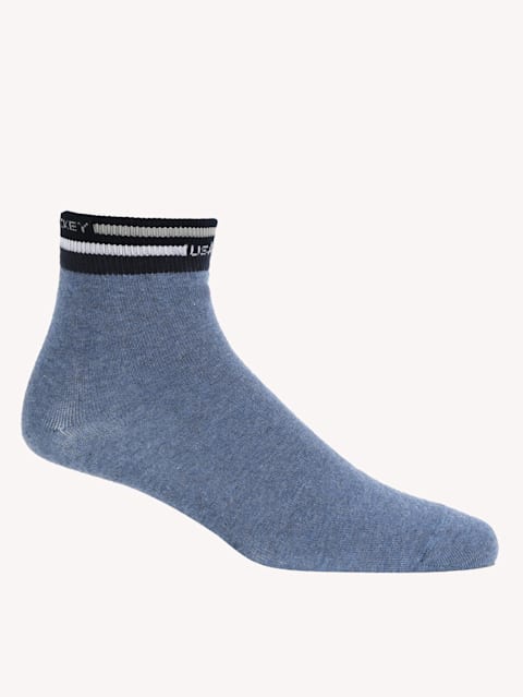 Men's Compact Cotton Stretch Ankle Length Socks with Stay Fresh Treatment - Denim Melange