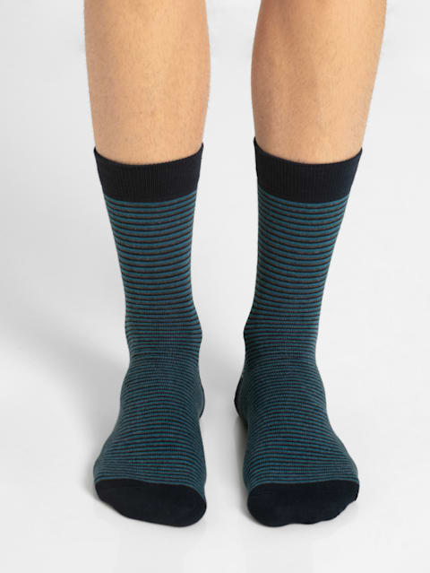 Men's Compact Cotton Stretch Crew Length Socks with Stay Fresh Treatment - Black(Pack of 3)