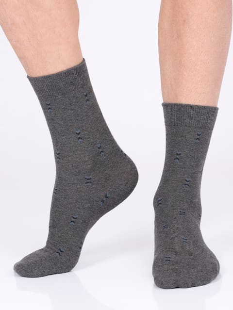 Men's Compact Cotton Stretch Crew Length Socks with Stay Fresh Treatment - Charcoal Melange(Pack of 3)