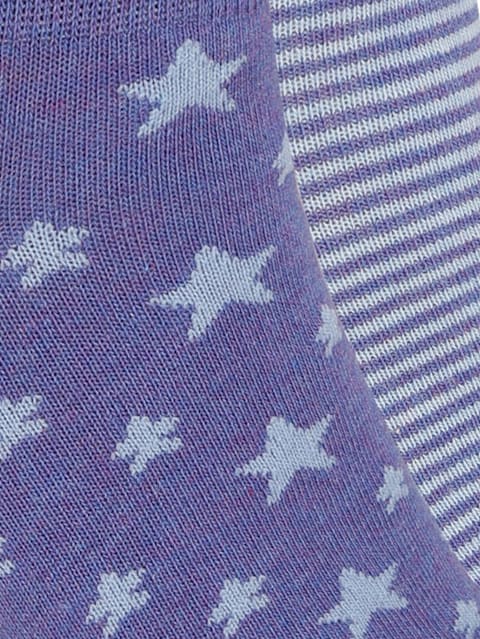 Women's Compact Cotton Stretch Low Show Socks with Stay Fresh Treatment - Sky Melange & Dark Iris Melange(Pack of 2)