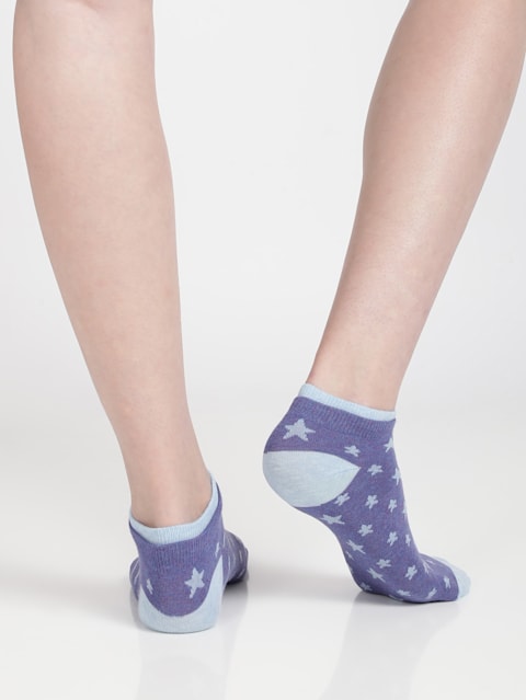Women's Compact Cotton Stretch Low Show Socks with Stay Fresh Treatment - Sky Melange & Dark Iris Melange(Pack of 2)