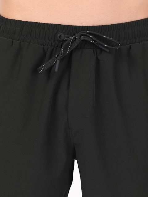 Men's Recycled Microfiber Elastane Stretch Straight Fit Solid Shorts with Stay Fresh Treatment - Black
