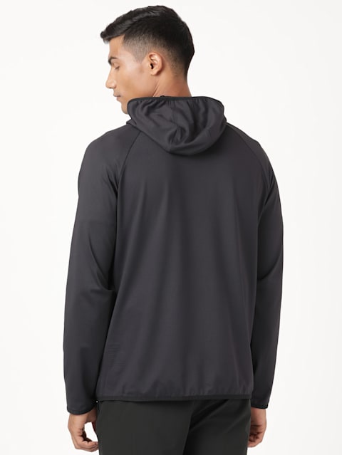Men's Microfiber Elastane Stretch Solid Performance Hoodie Jacket with Stay Dry Technology - Black