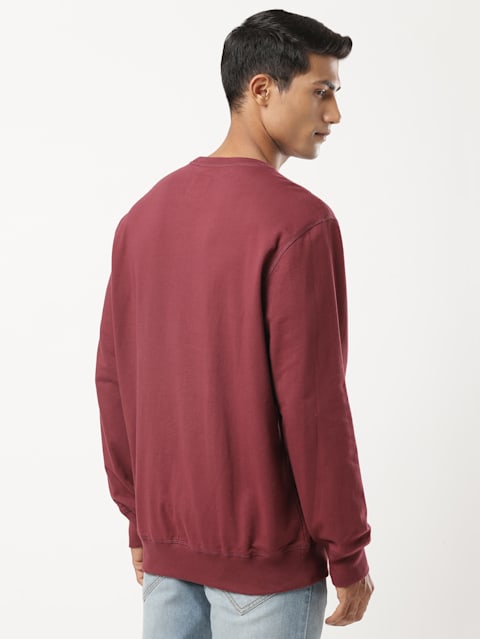 Men's Super Combed Cotton French Terry Solid Sweatshirt with Ribbed Cuffs - Burgundy