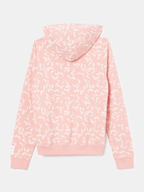 Girl's Super Combed Cotton Rich French Terry Graphic Printed Hoodie Sweatshirt with Ribbed Cuffs - Coral Cloud