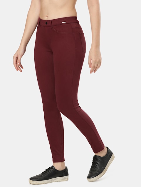 Women's Super Combed Cotton Rich Elastane Stretch Slim Fit Jeggings With Pockets - Chocolate Truffle