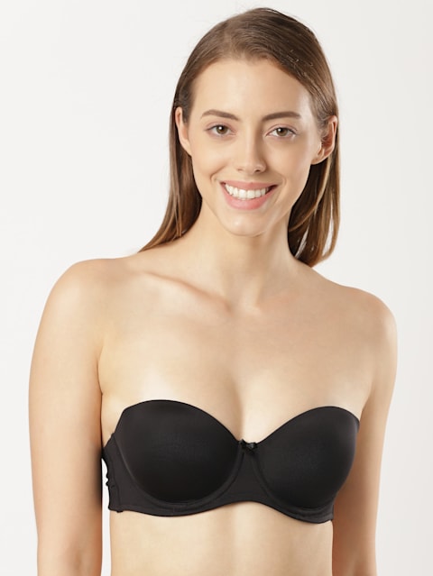 Women's Under-Wired Padded Soft Touch Microfiber Nylon Elastane Stretch Full Coverage Multiway Styling Strapless Bra with Ultra-Grip Support Band - Black