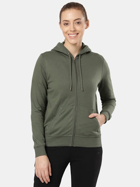Women's Super Combed Cotton French Terry Fabric Hoodie Jacket with Side Pockets - Beetle
