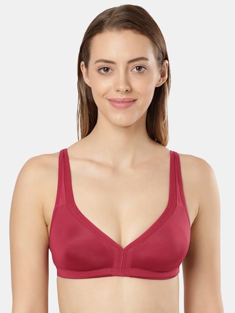 Women's Wirefree Non Padded Soft Touch Microfiber Nylon Elastane Stretch Full Coverage Stylised Mesh Panel T-Shirt Bra with Adjustable Straps - Anemone
