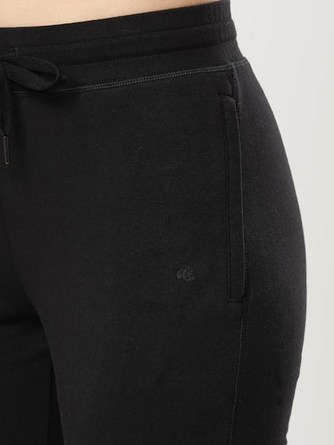Women's Super Combed Cotton Elastane Stretch Slim Fit Joggers with Side Pockets - Black