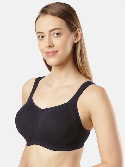 Women's Wirefree Padded Super Combed Cotton Elastane Stretch Full Coverage Plus Size Bra with Broad Wings - Black