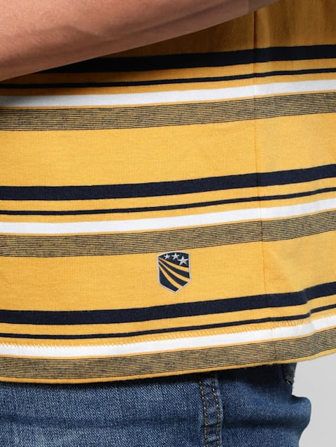 Men's Super Combed Cotton Rich Striped Round Neck Half Sleeve T-Shirt - Burnt Gold - Navy - White