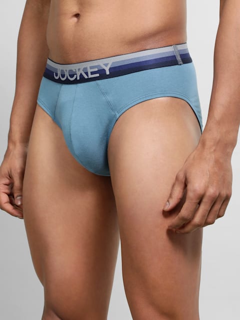 Men's Super Combed Cotton Elastane Stretch Solid Brief with Ultrasoft Waistband- Aegean Blue
