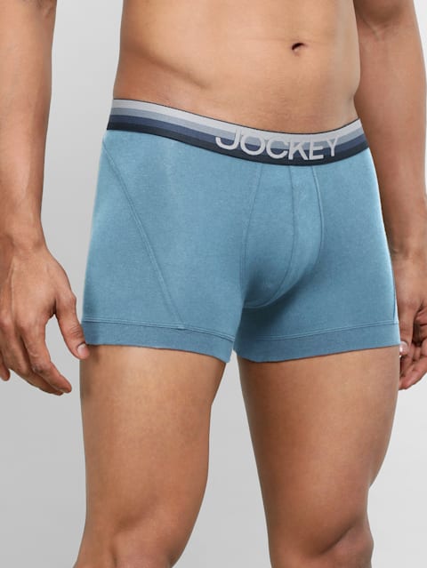 Men's Super Combed Cotton Elastane Stretch Solid Trunk with Ultrasoft Waistband- Aegean Blue