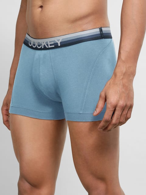 Men's Super Combed Cotton Elastane Stretch Solid Trunk with Ultrasoft Waistband- Aegean Blue