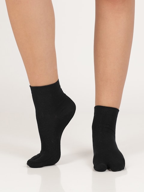 Women's Compact Cotton Stretch Toe Socks with Stay Fresh Treatment - Black